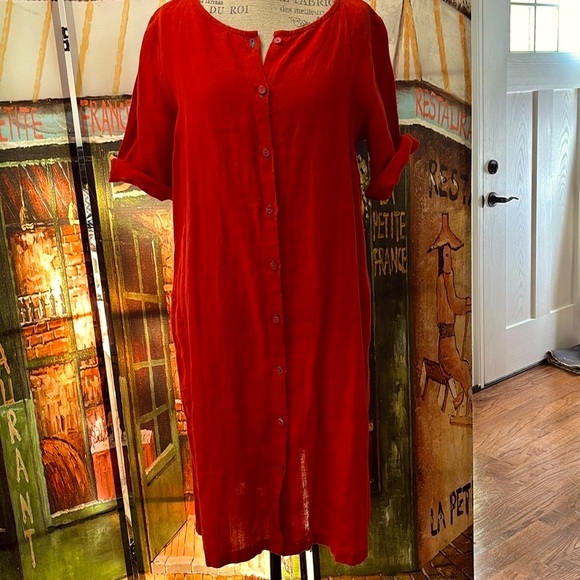 Gudrun Sjoden “Ester” Woven Linen Dress, Parrot Red, Size Medium - Picture 7 of 12